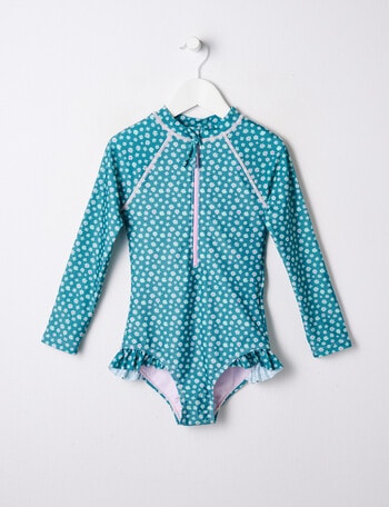 Wavetribe Ditsy Floral Long Sleeve Rash Suit, Green product photo