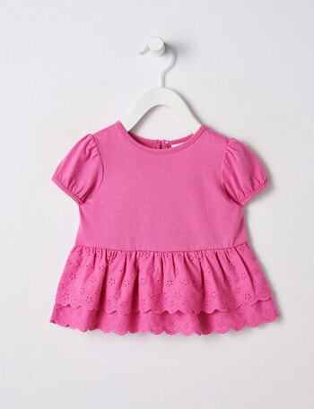 Teeny Weeny Tiered Embroidery Anglaise Short Sleeve Tee, Hot Pink product photo