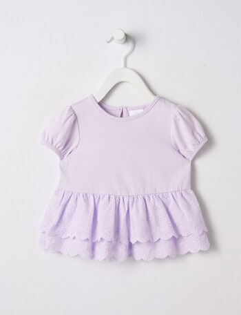 Teeny Weeny Tiered Embroidery Anglaise Short Sleeve Tee, Orchid product photo