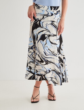 Oliver Black Marble Print Fit And Flare Skirt, White & Black product photo