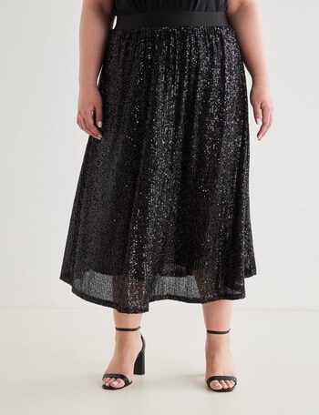 Studio Curve Sequins Midi Skirt, Black product photo