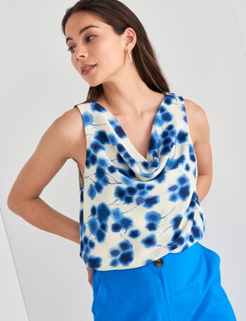 Whistle Printed Cowl Neck Tank Top, Azure product photo