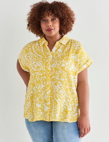 Studio Curve Printed Cheesecloth Shirt, Yellow product photo