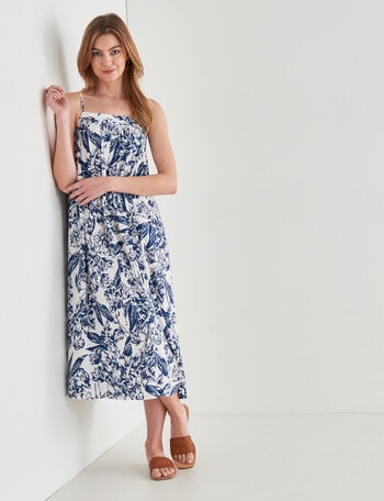 Zest Print Strappy Maxi Dress, Blue & White product photo