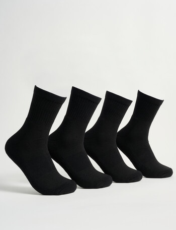 Gym Equipment Quarter Crew Cushion Foot Sock, 4-Pack, Black product photo