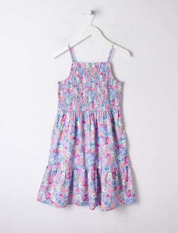 Switch Floral Watercolour Shirred Dress, Periwinkle product photo