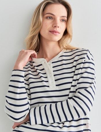 Mineral Lounge Sailor Stripe Waffle Knit Crewneck Top, White & Navy product photo