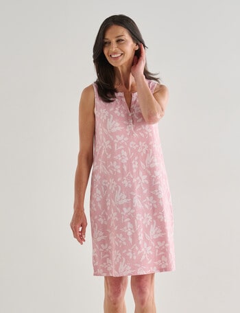 Ruby & Bloom Floral Sleeveless Henley Nightie, Pink, 10-26 product photo