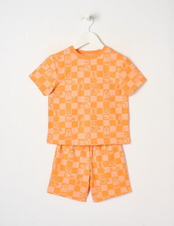 Sleep Mode Checkstruction Knit Short PJ Set, Orange, 2-8 product photo