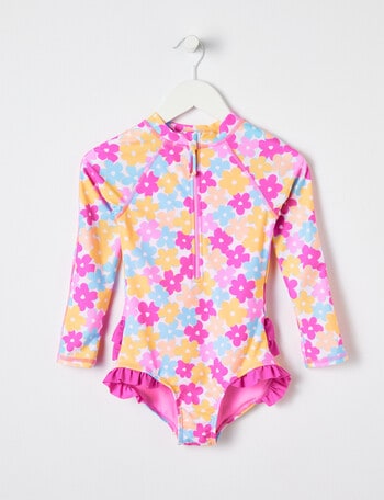 Wavetribe Summer Floral Long Sleeve Rash Suit, Pink product photo