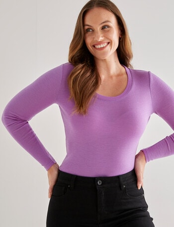 North South Merino Merino Long Sleeve Scoop Neck Top, Lilac product photo