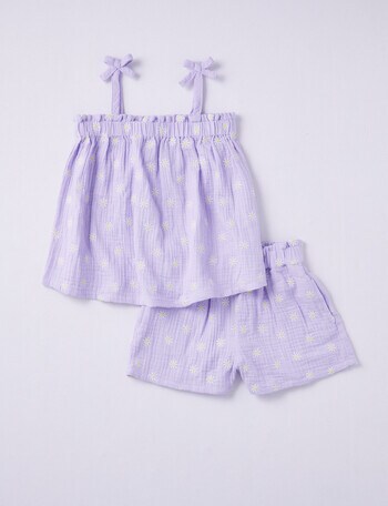 Mac & Ellie Embroidered Daisy Tank Top & Short Set, 2-Piece, Lilac product photo