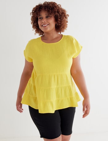 Studio Curve Tiered Cheesecloth Top, Yellow product photo