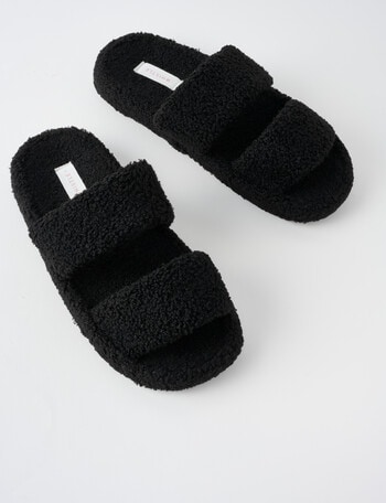 Whistle Sleep Teddy Double Strap Slide Slippers, Black product photo