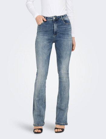 ONLY Mila High Waited Flared Jeans, Medium Blue Denim product photo