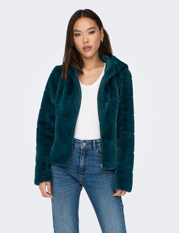 ONLY Newchris Fur Hooded Jacket, Dark Sea product photo