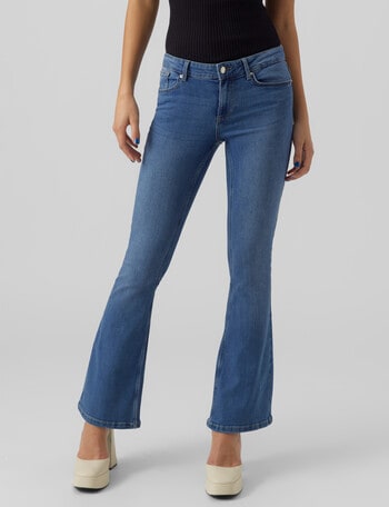 Vero Moda Scarlet Mid Rise Flared Jeans, Medium Blue Denim product photo