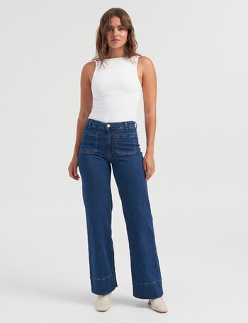 ONLY Madison High Waisted Wide Pocket Jeans, Medium Blue Denim product photo