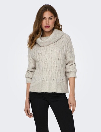 ONLY Chunky Long Sleeve Knit Cable Roll Neck Sweater, Pumice Stone product photo