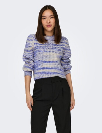 ONLY Carma Long Sleeve Knit Pullover, Blue & Pumice Stone product photo