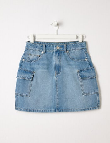 Switch Cargo Denim Skirt, Mid Blue product photo
