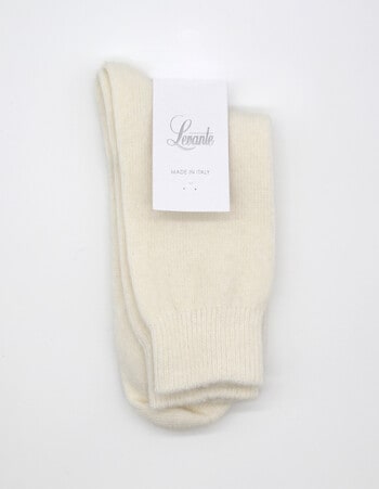 Levante Pina Wool Cashmere Crew Socks, Cream product photo