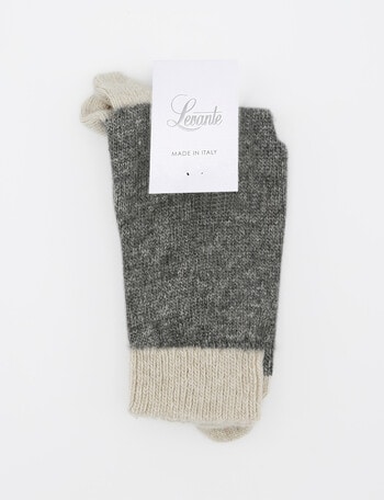 Levante Sofia 2 Tone Wool Cashmere Crew Socks, Charcoal product photo