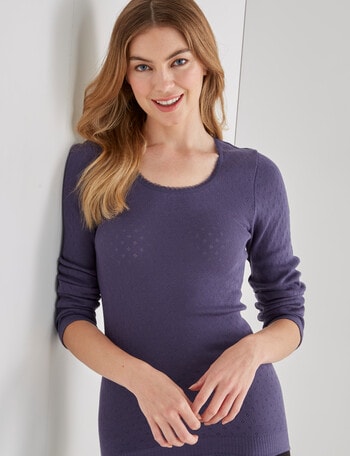 Lyric Thermals Harmony Cotton Pointelle Long Sleeve Top, Midnight product photo