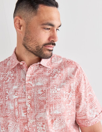 Chisel Bali Print Short Sleeve Shirt, Coral product photo