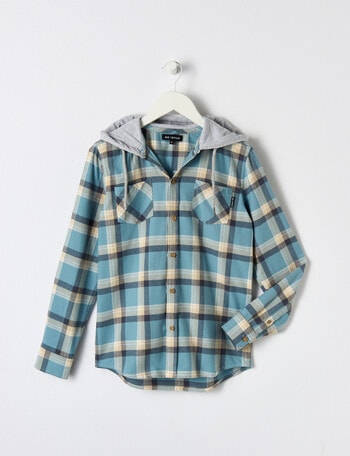 No Issue Hooded Check Shirt, Blue, 8-16 product photo