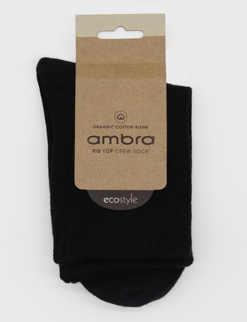 Ambra Organic Cotton Rib Top Crew Sock, Black product photo
