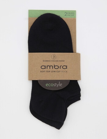 Ambra Bamboo Soft Top Anklet Sock, 2-Pack, Black product photo