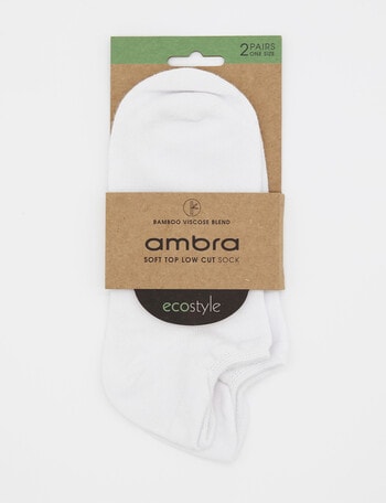 Ambra Bamboo Soft Top Anklet Sock, 2-Pack, White product photo
