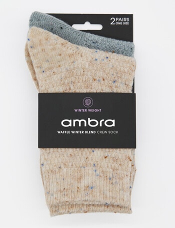 Ambra Waffle Crew Socks, 2- Pack, Oat & Blue Grey product photo