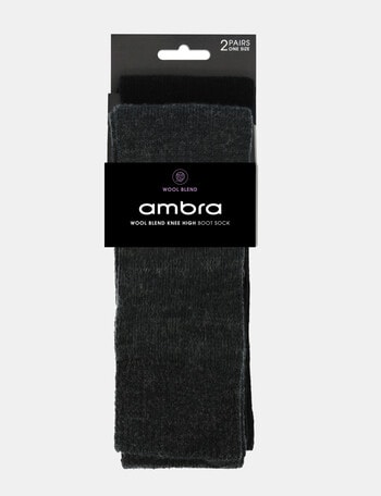 Ambra Knee-Hi Boot Sock, 2 Pack, Black & Charcoal product photo