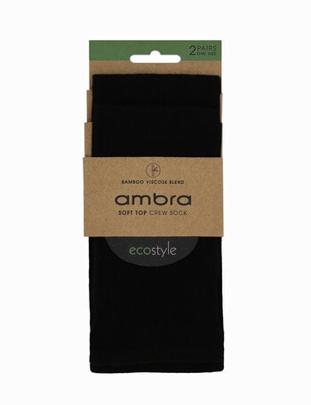 Ambra Bamboo Soft Top Crew Sock, 2-Pack, Black product photo