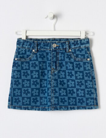 Mac & Ellie Daisy Check Denim Skirt, Dark Blue product photo