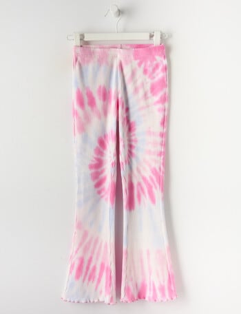 Mac & Ellie Tie Dye Full-Length Rib Flare Legging, Flamingo Multi product photo