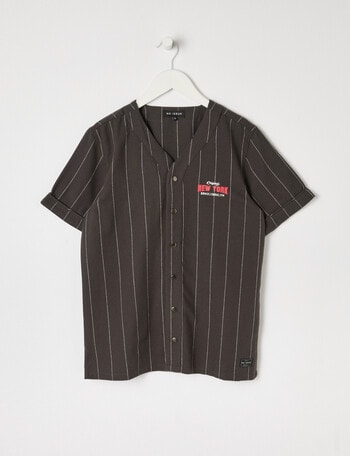 No Issue Stripe Short Sleeve Baseball Shirt, Charcoal product photo