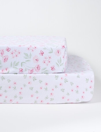 Teeny Weeny Flannelette Cot Fitted Sheet, 2-Pack, Floral product photo