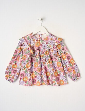 Mac & Ellie Long Sleeve Cotton Frill Floral Top, Vanilla product photo