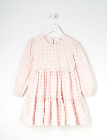 Mac & Ellie Long Sleeve Tiered Gingham Dress, Dusty Pink product photo