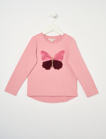 Mac & Ellie Sequin Long Sleeve Tee Butterfly, Ballerina product photo