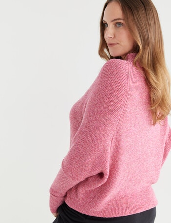 North South Merino Textured Roll Neck Jumper, Pink Fleck product photo