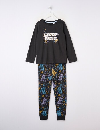 Sleep Squad Game Over Knit Long Pyjama, 8-16, Dark Charcoal product photo
