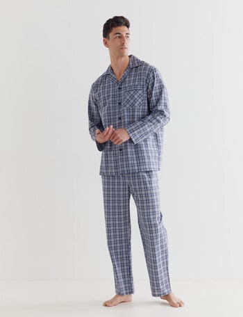 Chisel Check Woven Long PJ Set, Navy & Grey product photo