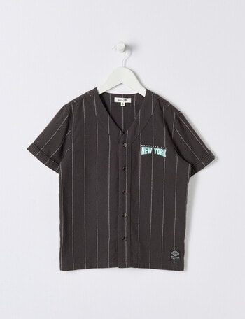 Mac & Ellie Short Sleeve Stripe Baseball Shirt, Charcoal product photo