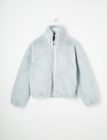 Switch Faux Fur Jacket, Dusty Blue product photo