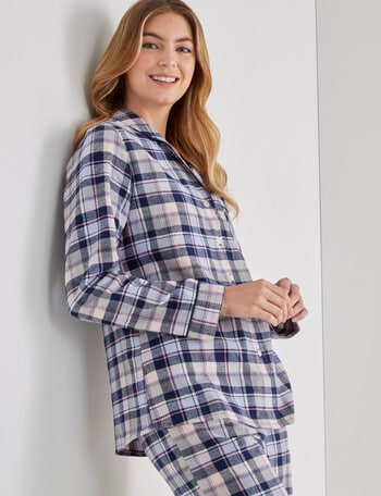 Whistle Sleep Check Flannel PJ Set, Navy & Pink product photo