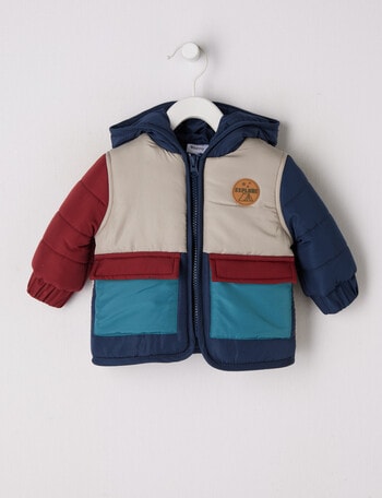 Teeny Weeny Colour Block Puffer Jacket, Blue & Red product photo